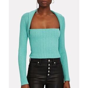 Intermix Raelyn Rib Knit Top Turqouise Long Sleeve Chic Womens Size P Petite